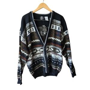Vintage 90s Expressions Worldwide Multicolor‎ Abstract  Cardigan Sweater Large